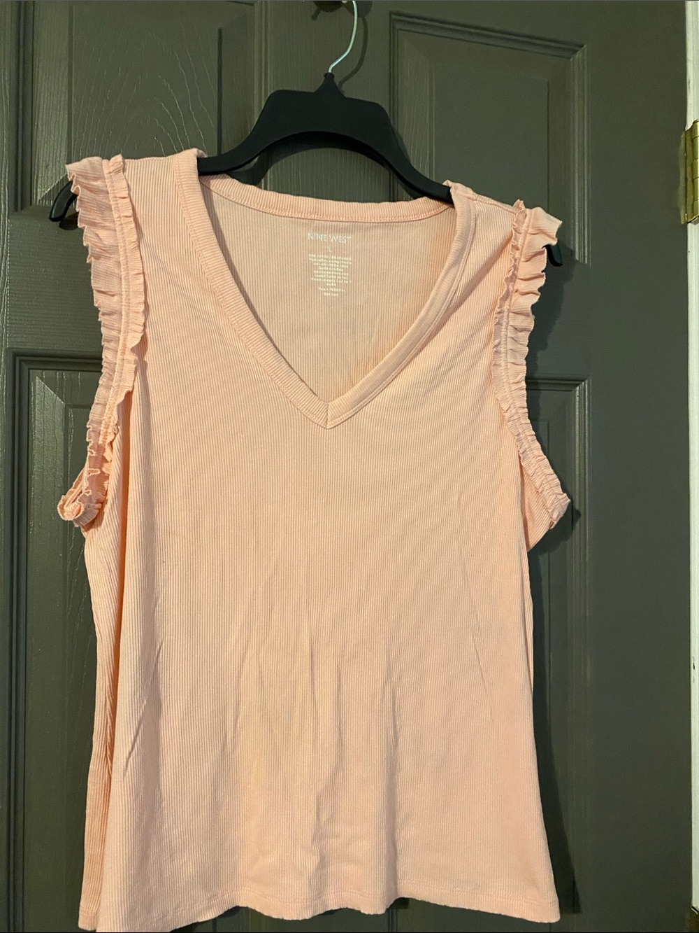 Nine West Light Pink Ruffle Sleeve V-Neck Tank Top